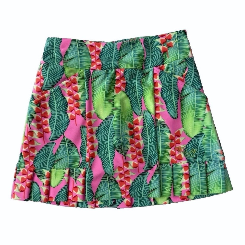 Tzu Tzu Havana Kenley Skort XS Pink/Green Tropical Floral Golf Pull-On Stretch